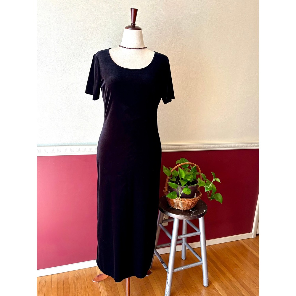 Vintage Studio Ease Black Velvet Maxi Dress 8 Witchy 90s Alt Goth Dark Coquette